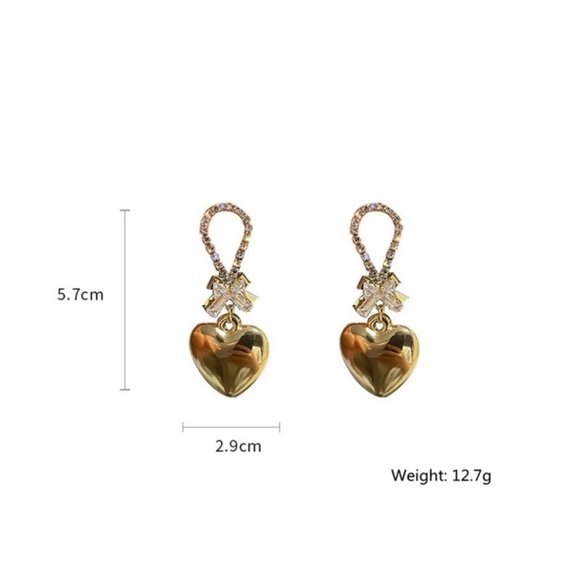 New Golden Color Heart Drop Crystal Earrings - Picture 4 of 6